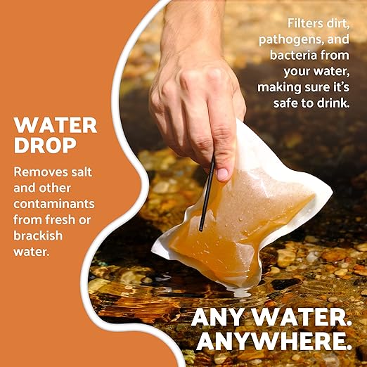 OTS Osmo Waterdrop - 2 Pack. Fresh & brackish Water Filter - Portable Emergency desalination/Water Purifier Survival System Perfect for Outdoor Survival, Natural disasters, and Crisis preparedness.