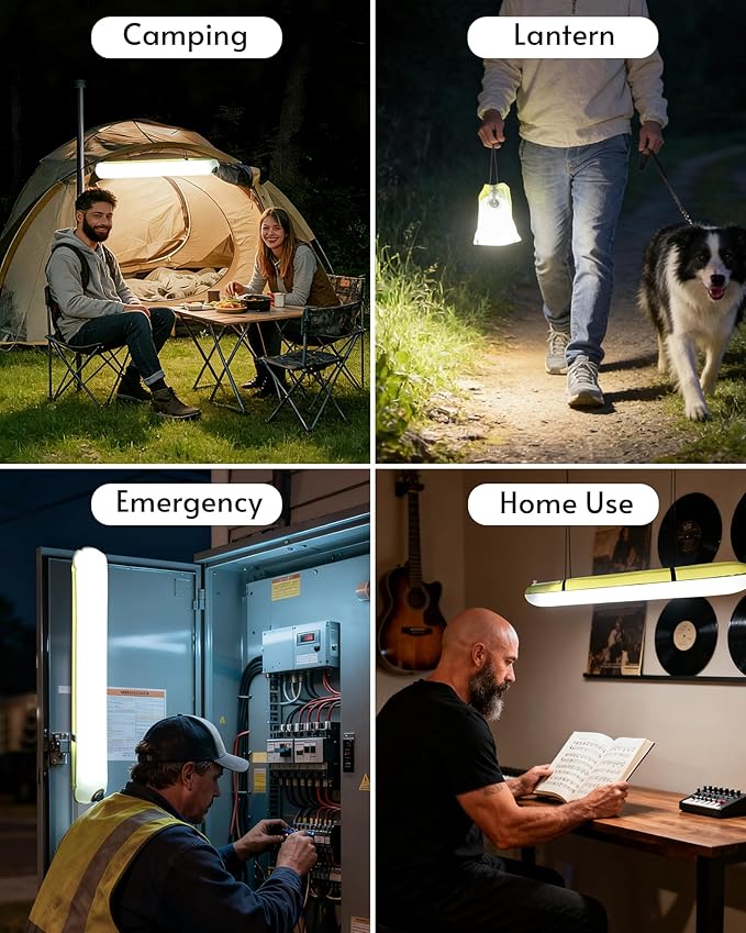 24" Inflatable Solar Camping Lantern, Magnetic LED Tube Light with USB-C 2000mAh Power Bank, IP66 Waterproof TPU Tent Light for Hurricane Emergency, Backpacking & Off-Grid Survival (Black)