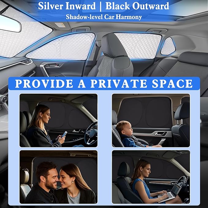 ZATOTOO Car Window Shades for 2017-2024 Toyota 4Runner Sun Shade for Side Window Front Rear Windshield Triangular Window Shade Privacy UV Ray Sun Blocker Heat Insulation for Camp Nap Long Time Parking