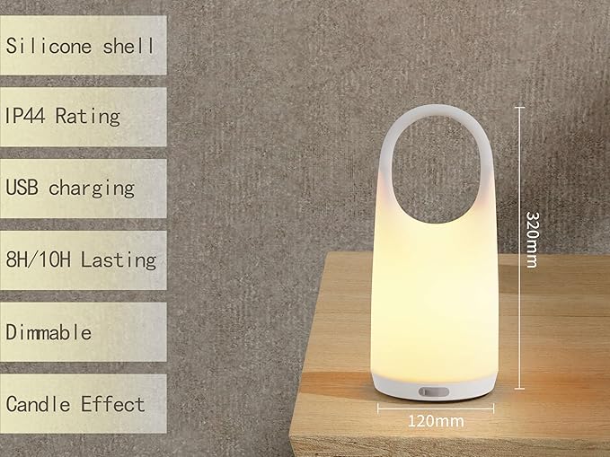 Portable Night Light Table Lamp 2 in 1 Charging LED Camping Lantern Waterproof 3-Levels Dimming&Silicone Shell Shatterproof Survival Kits for Indoor Outdoor Home Emergency Light Power (Warm Colors)
