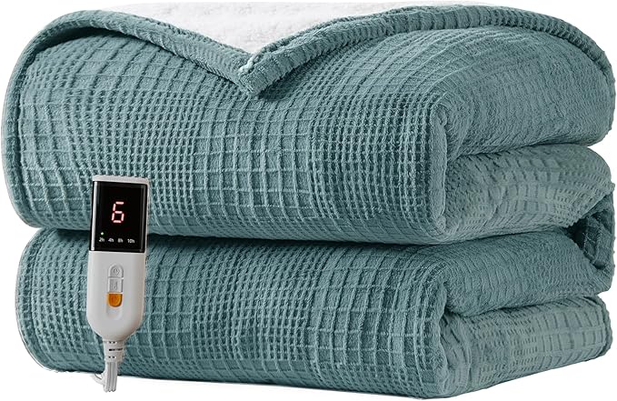Texciting Heated Blanket Electric Blanket Throw 50''X60''-Heating Throw with 9 Heat Settings-2-10 Hours Auto Off,ETL Certified,Machine Washable (Green)