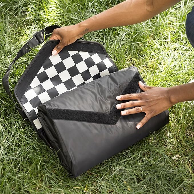 Tiny Twinkle Waterproof Picnic Blanket | 5'x7' 100% Recycled Polyester, Sandproof, Foldable & Portable for Beach, Camping, Travel（Black Checkers）
