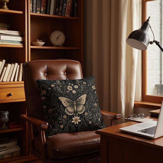 Vintage Moody Floral Butterfly Pillow Covers 18x18, Dark Cottagecore Decor, Dark Academia Botanical Moth Insect Decorative Throw Pillow Covers for Home Bedroom Living Room Sofa Couch