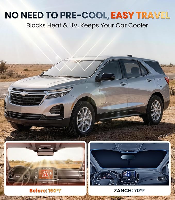 Zanch Custom Windshield Sun Shade for Chevy Equinox 2018-2026, 7-Layer UV & Heat Block, 3D Laser Scanned, Interior Protection, Keep Car Cooler, Foldable SUV Accessories