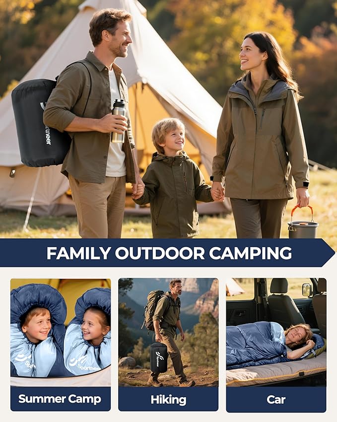 Sportneer Sleeping Bag for Adults & Kids, Cold Weather & Warm Waterproof Camping Sleeping Bag, Compact Portable for Camping Hiking & Travel