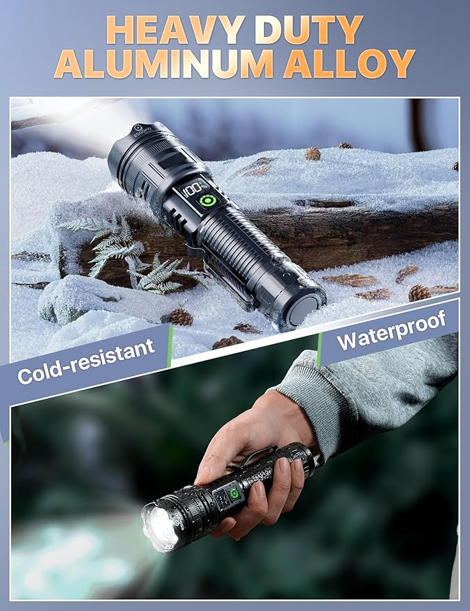 Esgofo Rechargeable Flashlights High Lumens 100000 2 Modes High/Low, Super Bright Magnetic LED Flashlight Long Distance 3280FT, Powerful Long Lasting Strong Flash Light USB C with Clip for Hiking