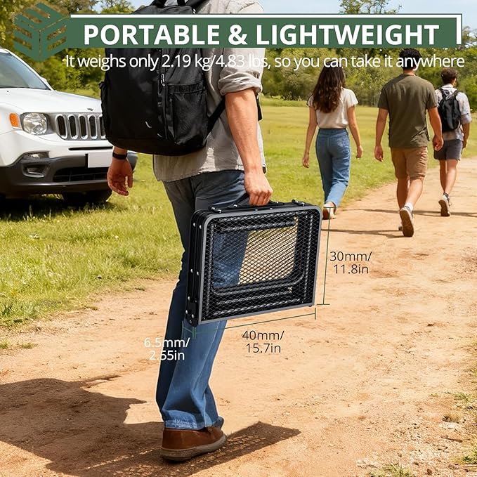 EYPINS 2ft Folding Grill Table with 3 Adjustable Heights Max 27.6'',Aluminum Heat-Resistant Cooking Camping Table,Lightweight Portable Side Table with Handle for Outside Patio BBQ,Black 22.8''x15.7''