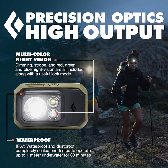 BLACK DIAMOND Storm 450 Headlamp | 450 Lumens Brightness | Waterproof & Dimmable | 3X AAA Battery Operated (Included | Camping, Hiking, Running | Ops Dark Olive