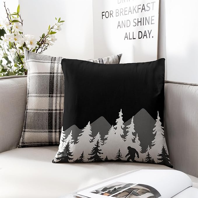 Bigfoot Sasquatch Forest Camping Throw Pillow Cover 18x18, Camping Themed Pillowcase for RV Campsite Sofa Decor, Fun Gift for Camp Lovers