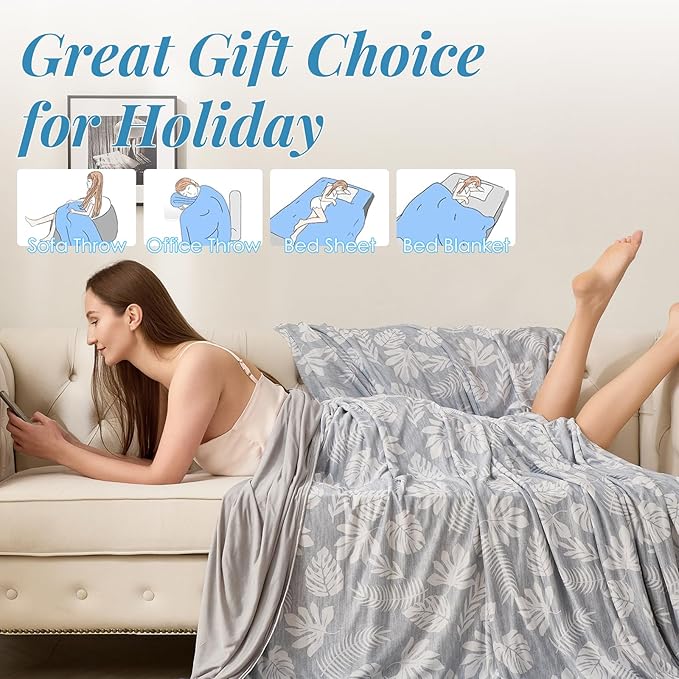 OIGAE Cooling Blanket for Hot Sleepers - Soft & Lightweight Summer Cold Blanket for Night Sweats | Perfect for Bed, Couch, Sofa (Gray, Twin 60" x 80", Tropical)