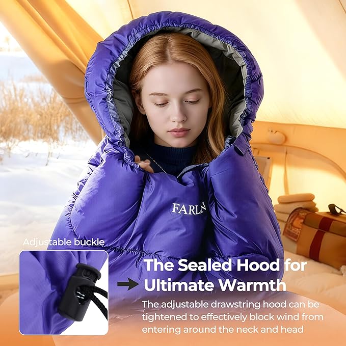 FARLAND Sleeping Bag for Adults, Cold Weather & Warm Plush Fleece-Lined Interior - Portable Waterproof Windproof with Compression Sack for Camping Hiking Traveling Indoor & Outdoor