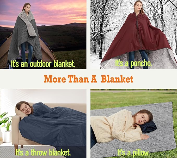 Outdoor/Indoor Sherpa Blanket, Oversized Waterproof Stadium Blanket for Cold Weather. Warm, Soft, Portable, Great for Stadium, Sports Events, Camping, Indoor - 82x56in., Royal Blue