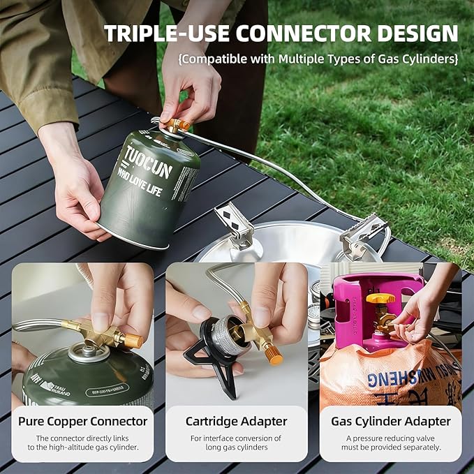 Portable Camping Stove Lightweight Camp Stove Collapsible Backpacking Stove Suitable for Outdoor Camping Cooking Hiking and Picnic, 19800W, Green and Coffee-coloured (Green)