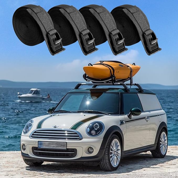 WEDAMER 2 Pack Kayak Tie Down Straps 8ft Heavy Duty Cam Buckle Tie Downs Adjustable Kayak Strap for Trucks Motorcycles Boat RV - Ratchet Lashing Straps for Roof Rack Trailer Cargo Securement (1"x8ft)