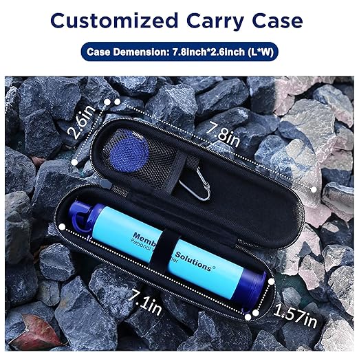 Membrane Solutions Travel Carrying Case Water Filter Cover Portable Organizer Bag for 7.1inch Personal Water Filter Straw Cover Hard-Shell EVA Storage Protective Case(7.8X 2.6X 2.6 Inch), Shockproof