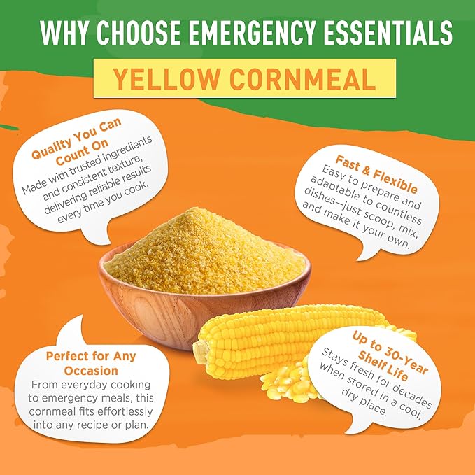 Emergency Essentials Yellow Cornmeal | Allergy Friendly Pantry Staple | 64 Serving #10 Can | Dehydrated for Everyday Use and Long Term Food Storage | 30 Year Shelf Life