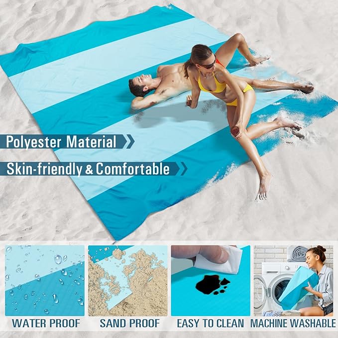 Famstar Beach Blanket Sandproof Waterproof 10'×9' 1-8 Adults Oversized,Compact Lightweight Durable Beach Mat for Travel Camping Hiking Picnic Blanket