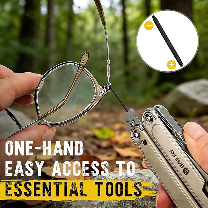 BIBURY 24-in-1 Titanium Multitool Pliers, 8.7oz Ultra-Light EDC Pocket Tool with Sheath & Belt Clip, Aerospace-Grade Titanium Handle for Camping, Hiking, DIY, Gift for Men - 2048DT