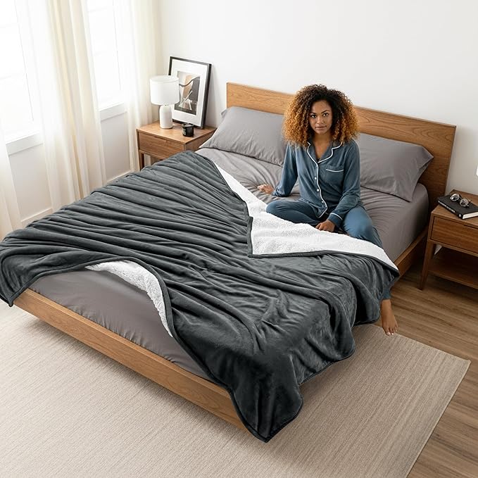 Utopia Bedding Sherpa Blanket Twin Size (Grey, 60x80 Inches) - Soft Lightweight Plush Fleece Reversible Winter Blanket for Bed, Sofa, Couch, Camping and Travel