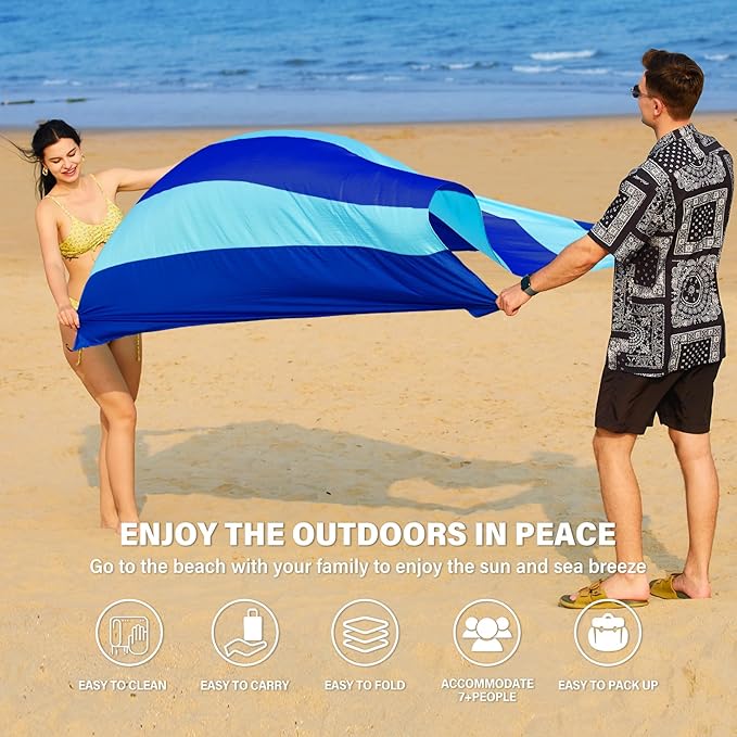 Famstar Beach Blanket Oversized Extra Large 10'X 9',Waterproof Sandproof Beach Blanket 2-8 Adults Lightweight Durable for Travel Camping Hiking Picnic (10'X 9', Blue2)