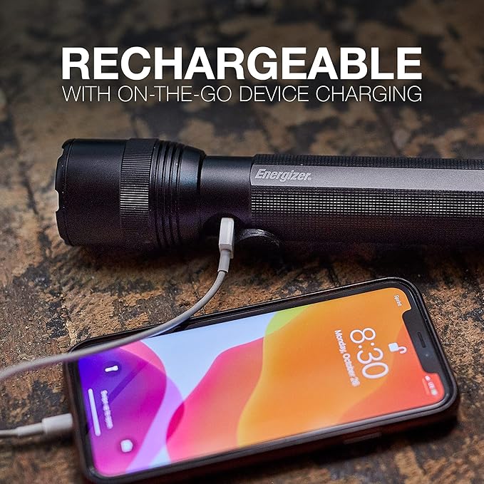 Energizer TacR-1000 Flashlight Rechargeable, Bright Rechargeable Tactical Flashlight for Emergencies and Camping Gear, Water Resistant Flashlight, USB Included