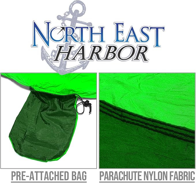 North East Harbor Hammock, Portable 2 Person Camping Hammock, Portable Hammock for Two with Carabiners and Pre-Attached Bag, Two Person Hammock Camping Fun, Great Camping Accessories (Green)