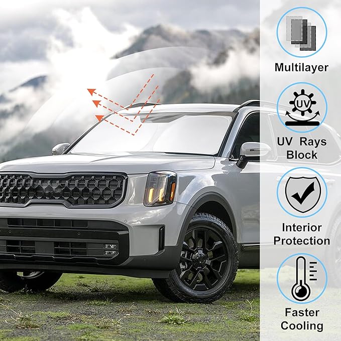 Windshield Sun Shade Custom Fit 2020 2021 2022 2023 2024 2025 Kia Telluride Accessories Front Window Sunshade Shield Blocker Fodable Sun Visor Protector