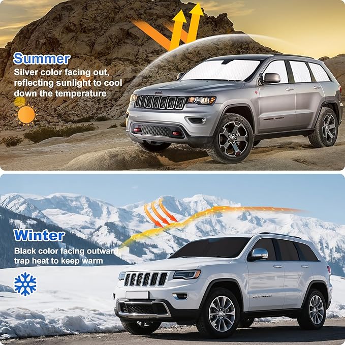 XCBYT 2010-2021 Grand Cherokee Full Coverage Window Shades | 6-Layer Blackout Insulated Sun & UV Protection | Custom Fit Privacy Covers for Camping, Sleeping & Car Living (8 PCS)