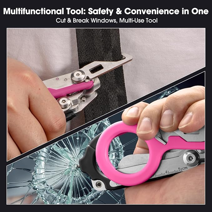 6-in-1 trauma shears - emergency responders, outdoor emergencies, medical staff, and outdoor camping, Gift box packaging with scissors storage K sheaths (Black Pink)