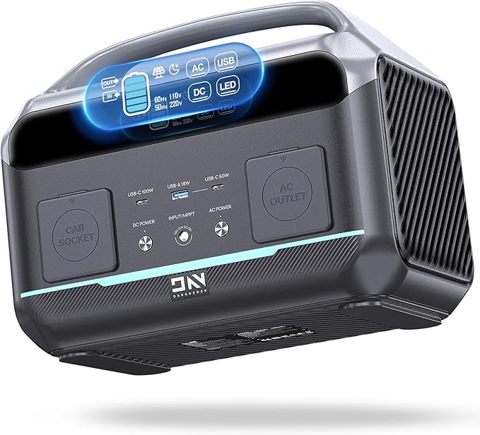 DaranEner Portable Power Station 600W (1200W Surge), 576Wh LiFePO4 Battery Generator, 550W Fast AC Charging, USB-C 100W, Power Backup for Camping, RV, Home Power Outage & Emergency