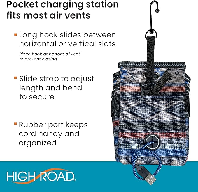 High Road DriverPockets Car Phone Holder Air Vent Pouch and Front Seat Organizer with 3 Pockets, Hanging Hooks and Charging Port (Southwest)
