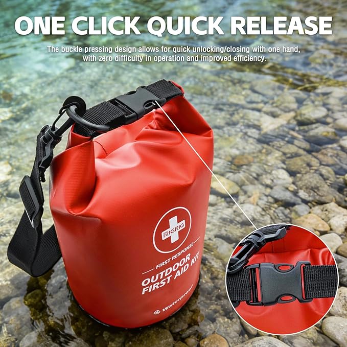 Waterproof First Aid Kit 186 Pcs Survival Gear, Portable Small Boat Dry Bag Bug Out Bags, Emergencies Medical Kit Ideal for Boating, Fishing, Hiking, Camping, Kayaking (Red)