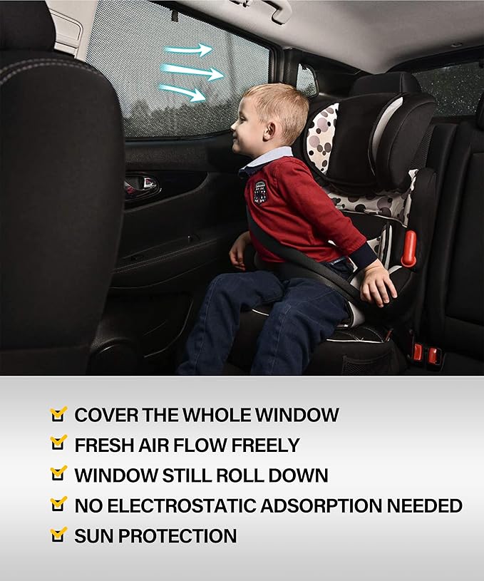 ESEWALAS Car Window Shades,Car Window Covers,Adjustable Elastic Fabric Sun Shade for Automotive Heat and UV Protection,Breathable Mesh Windows Screen,Fits Most Cars,Sedans,SUVs,MPVs,Pickup,Truck