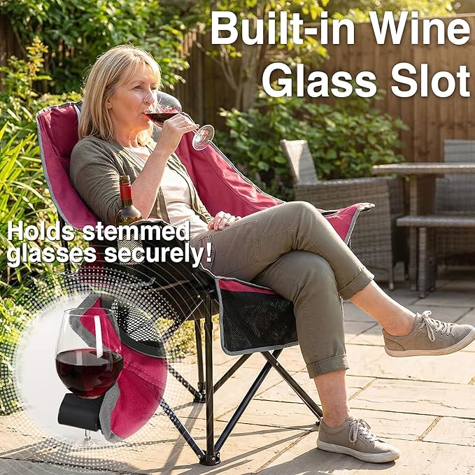 Oversized Camping Chair for Adults - Heavy Duty 400 lbs Padded Folding Chair with Wine Glass Holder, 2 Cup Holders & Side Pockets, Portable Carry Bag for RV, Tailgating, Lawn