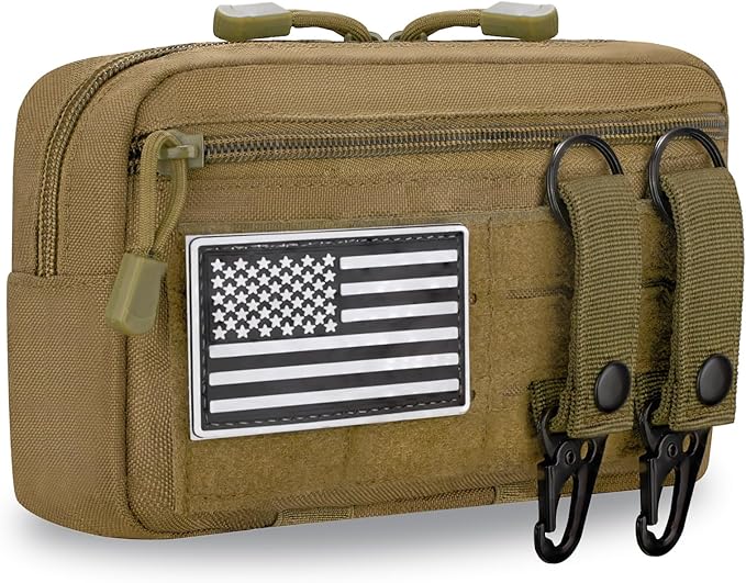 Tactical Molle Admin Pouch with 2 Keychains & US Flag Patch - Laser Cut EDC Modular Pouch for Outdoor, Survival, Daily Carry