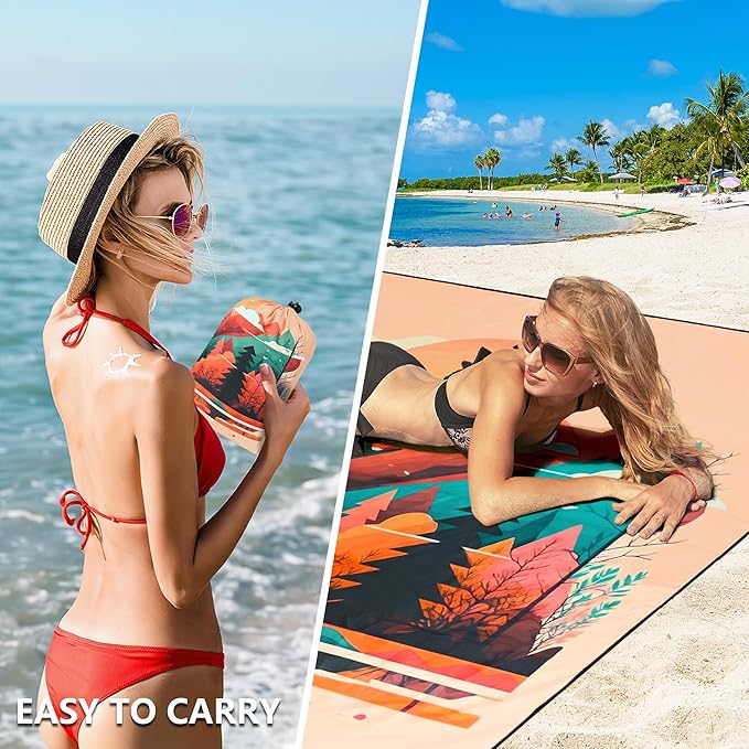 HIHOHO Beach Blanket Waterproof Sandproof Extra Large Beach Mat 79" X 83"/120"x108"for 1-8 Adults Quick Drying Durable Outdoor Picnic Mat for Beach Travel Camping Hiking