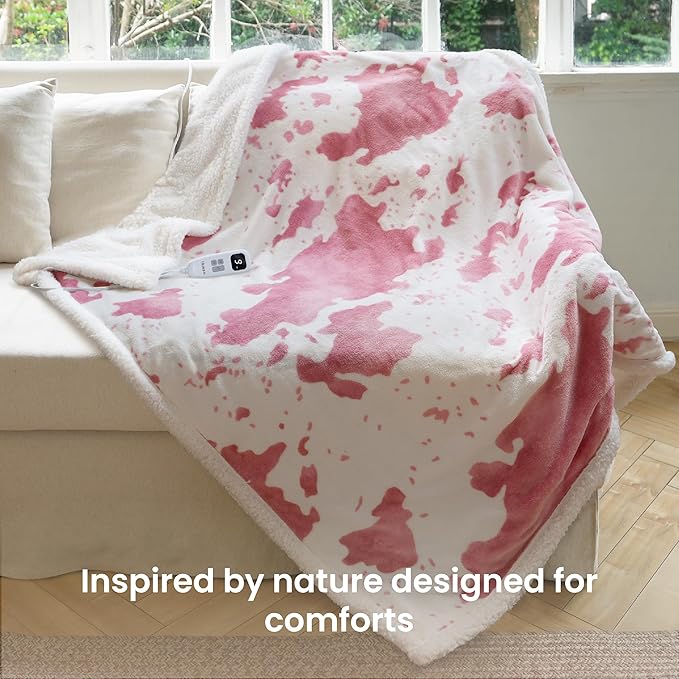 Heated Blanket Throw Blanket - Fast Heating Electric Blanket, Soft Flannel Heated Throw with 4 Time Settings,10 Heating Settings, Warm Gifts for Women & Mom & Grandma(50"x60"Cow Print Pink)