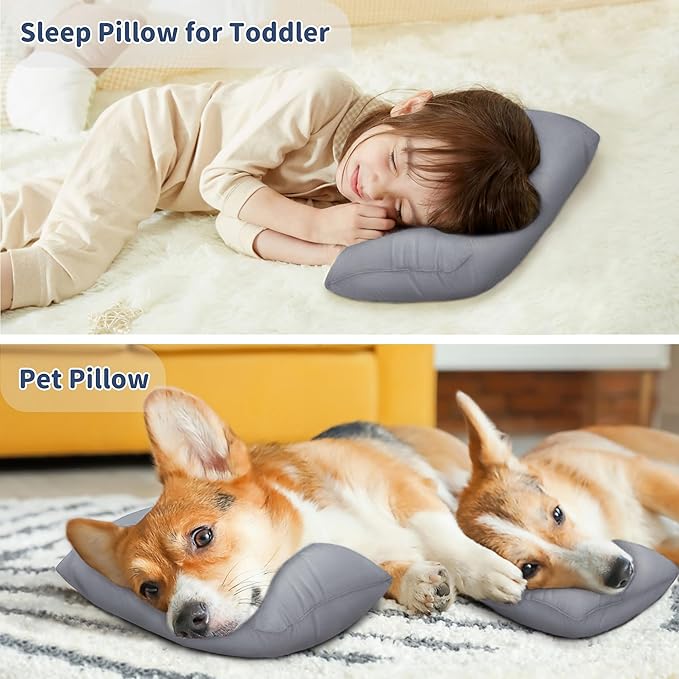 Pro Goleem Small Pillow 11"x7"x2.5" for Baby Sleeping with Name Tag Mini Tiny Pillow for Room Couch Sofa Chair and Outdoor Car Air Nap Neck Lumbar Knee Rest Pillows, Gray