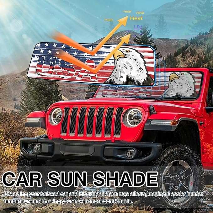 Canvcle Windshield Flag Sun Shade Sun Visor Heat Shield for 2018-2026 Jeep Wrangler JL & 2/4 Door 4XE & 2020-2026 Jeep Gladiator JT Thicken 3-Layer Keep Vehicle Cool Protect Your Car from Sun Heat