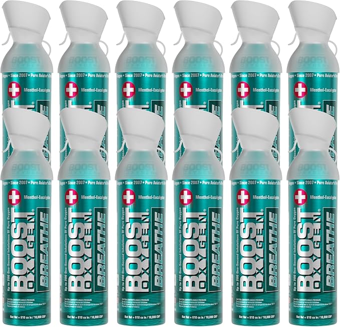 Boost Oxygen Large Breathe Menthol-Eucalyptus Aroma 10L Canister | Respiratory Support for Aerobic Recovery, Altitude, Performance & Health (12 Pack)