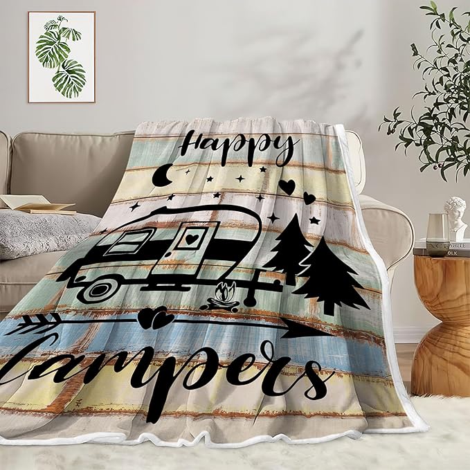 Camper Throw Blankets, Camping Gifts, Gifts for Camper, Gifts for Camping Lovers, Flannel Soft Warm Cozy Throws Cover for Couch Chair Sofa Bed Outdoor Inside Beach Travel Decor, 60X80