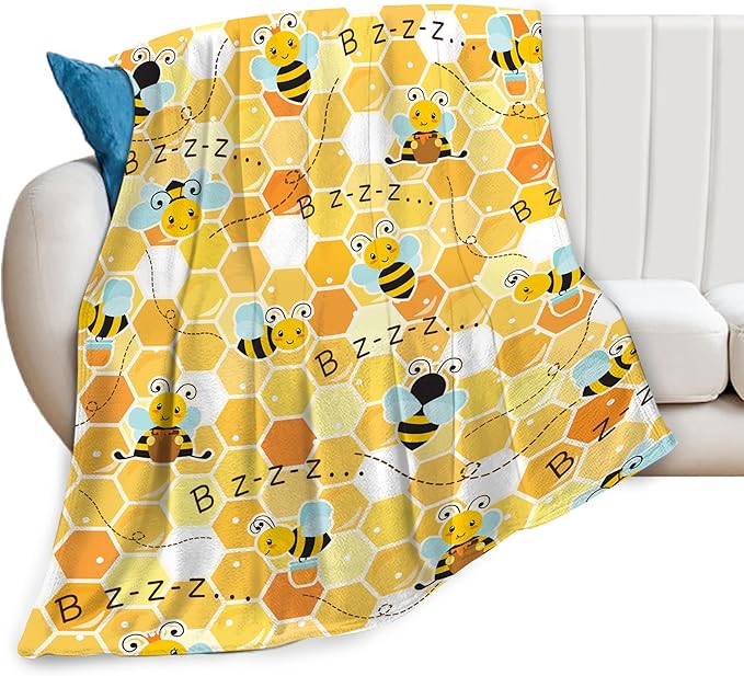 Cute Bee Blanket Soft Cozy Plush Throw Blanket Gifts for Bee Lover Warm Lightweight Flannel Fuzzy Fleece Bedding Stuff Decor Blanket for Girls Boys Kids Adults Women 50"x60"