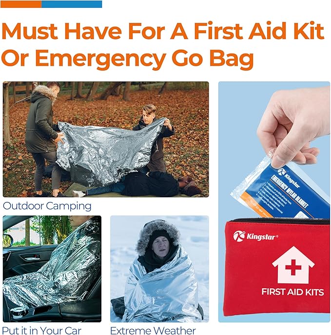 K Kingstar Emergency Blankets 120 Packs, 84" L x 52" W, Survival Gear for Family & Homeless Emergency Warmth, Bulk Survival Reusable Mylar Thermal Blankets for Car Kits, Bug Out Bags & First Aid
