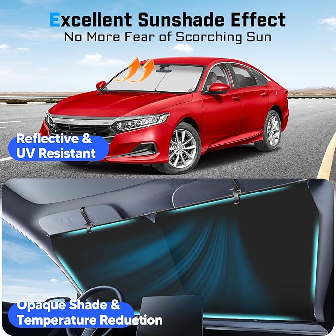 KUST Upgraded 2 Pack Retractable Automotive Sunshade Car Window Sunshades (Not fit for Truck), Adjustable Auto Thickened Sunshade, Car Accessories for All Season, Black and Silver, Blocks UV Rays