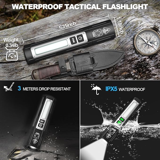 Banral Rechargeable Flashlights High Lumens - Super Bright Small Pocket Magnetic Flashlight, 8 Modes LED Tactical Flash Light, Dual Button Powerful Flashlight for Camping,Stocking Stuffer for Men