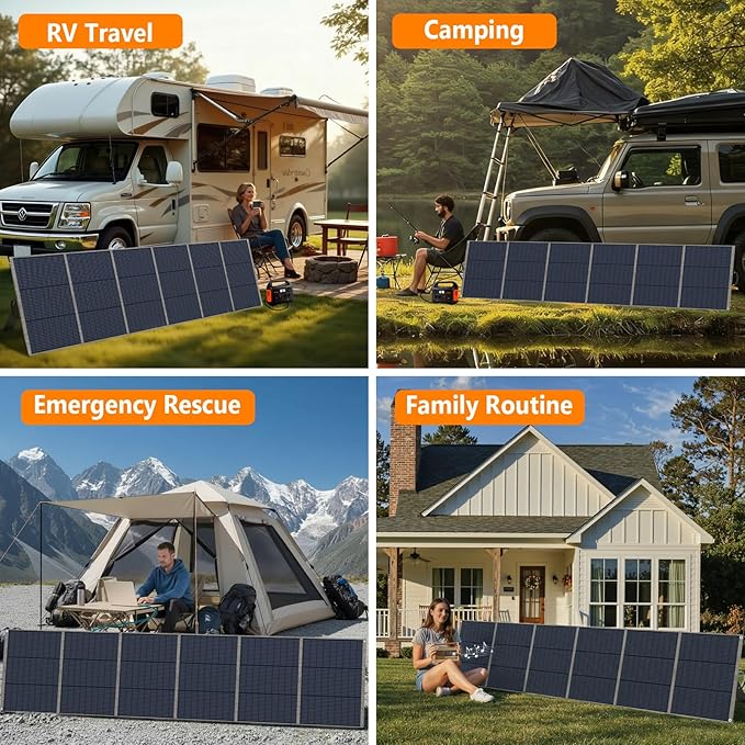 400W Portable Solar Panel, 25% High Efficiency Foldable Solar Panel Charger for Power Station, for Power Station, with Sturdy Kickstands, Fast Setup for Camping, RV, Pickup, Marine Off-Grid