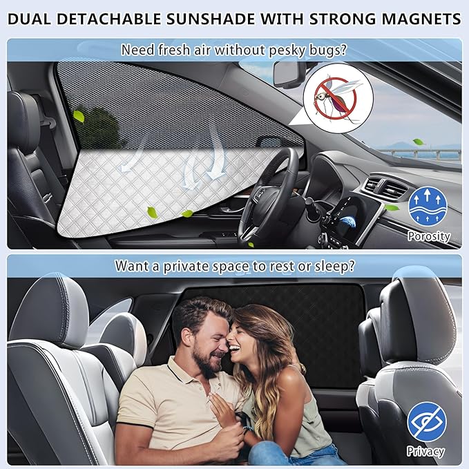 ZATOOTO Car Window Shades for Silverado EV 2024 Sun Shade for Side Windows 4 Pack, Car Window Cover for Camping with Breathable Window Screen and Reversible Blackout Window Shade for Privacy Heat