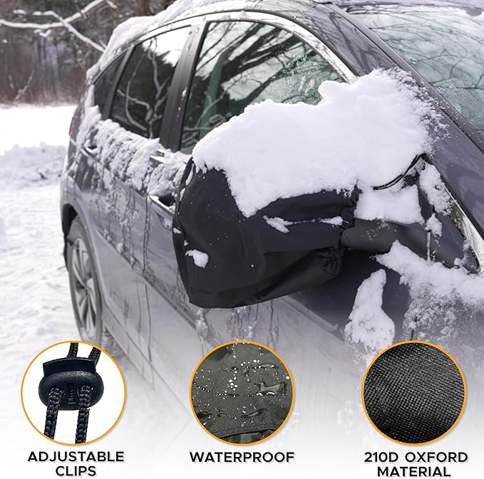EcoNour Side Mirror Covers (2-Pack) | 210D Oxford Fabric | Side Mirror Winter Protection Cover for Snow and Ice | Universal Fit for Cars, SUVs, Trucks