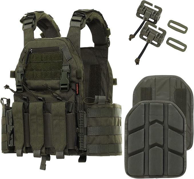 Tactical Molle Vests with Triple mag Pouch and Side Cummerbund Pouches, Quick Release Vests for Men