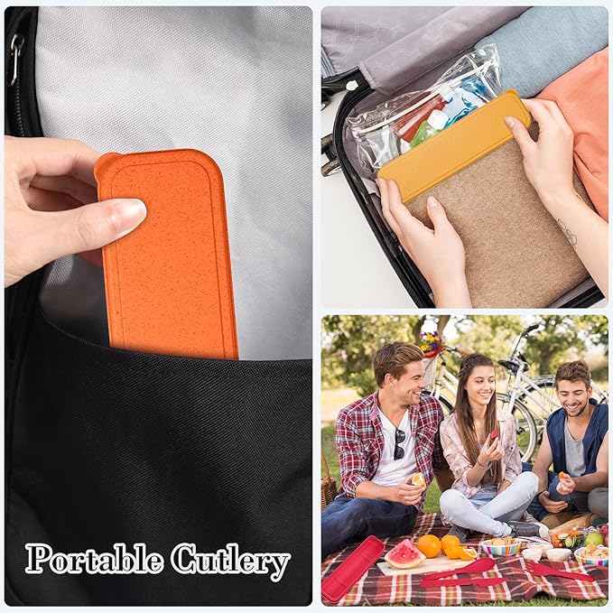 Yahenda 55 Set Reusable Travel Utensils Set with Case Wheat Straw Cutlery Portable Spoon Knife Fork Plastic Tableware Lunch Box Accessories Bulk for Adult Travel Picnic Camping Utensil(Colorful Color)
